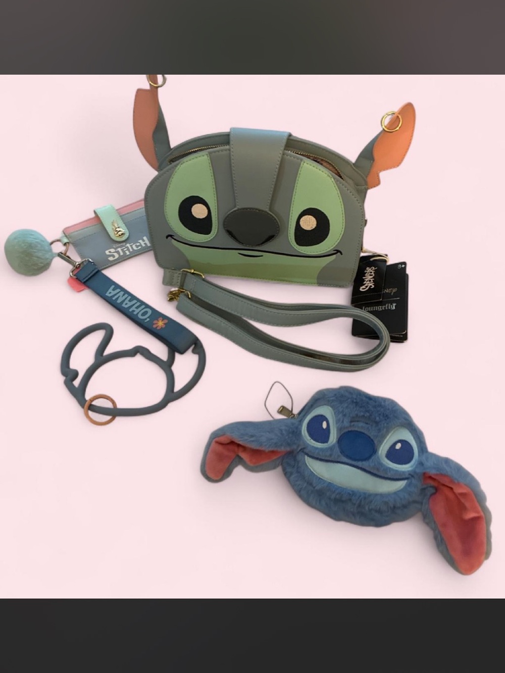 Disney Stitch Kids Crossbody Bag in Green and Pink Accents